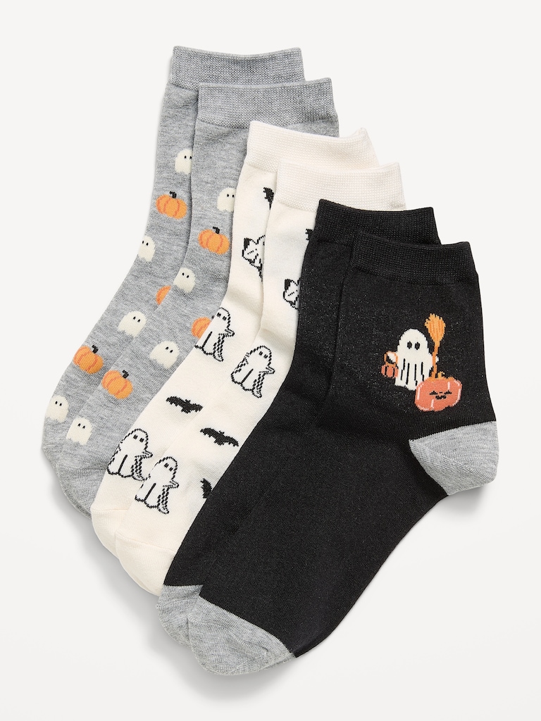 Novelty Quarter Crew Socks 3-Pack for Women