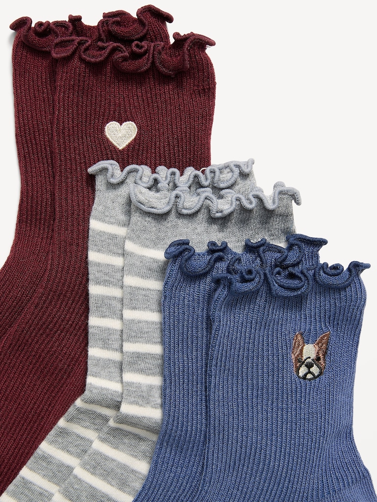 Ruffled Crew Sock 3-Pack for Women