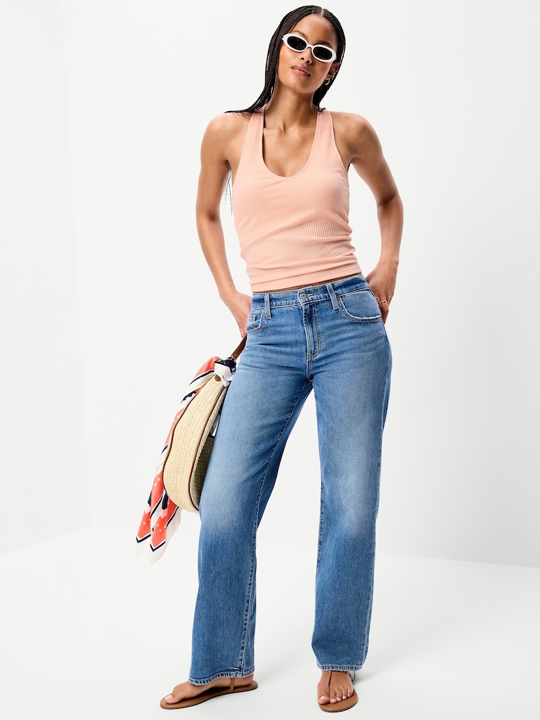 Ribbed Loop-Back Halter Top