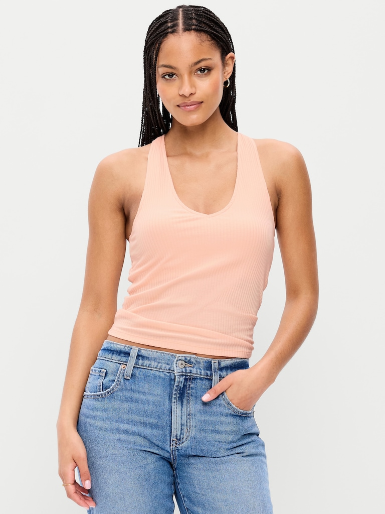 Ribbed Loop-Back Halter Top