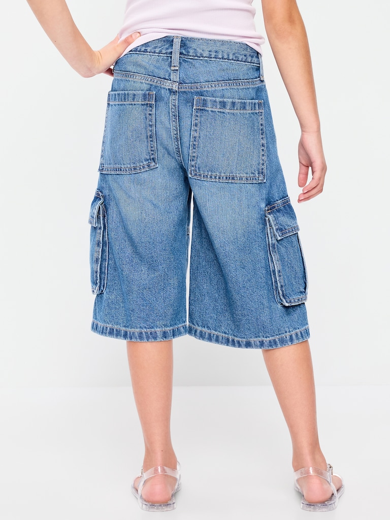 Short cargo en denim coupe très généreuse à taille mi-basse pour fille