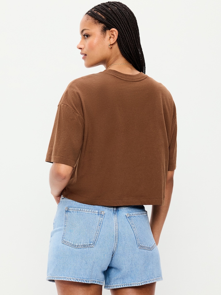 Crew-Neck Oversized Crop Graphic T-Shirt