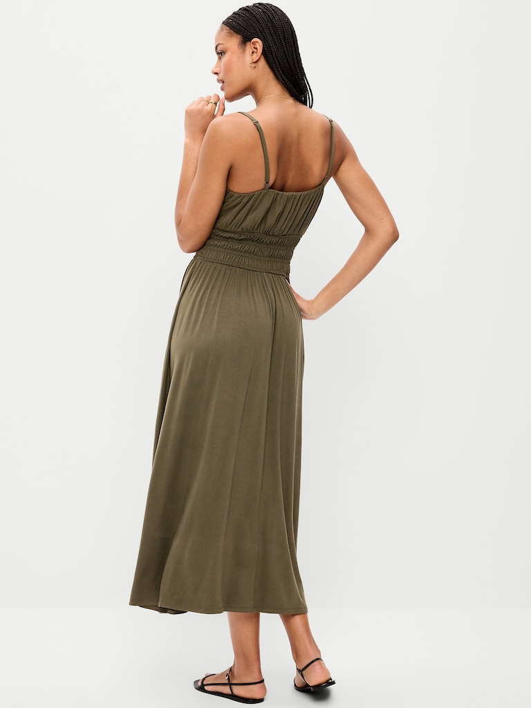 Fit & Flare Jersey Smocked-Waist Midi Dress