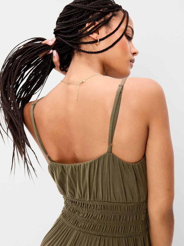 Fit & Flare Jersey Smocked-Waist Midi Dress