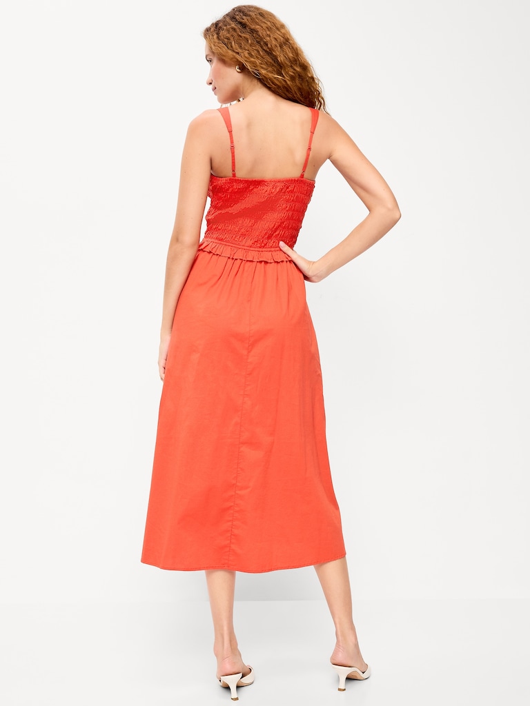 Fit & Flare Smocked-Bodice Midi Dress