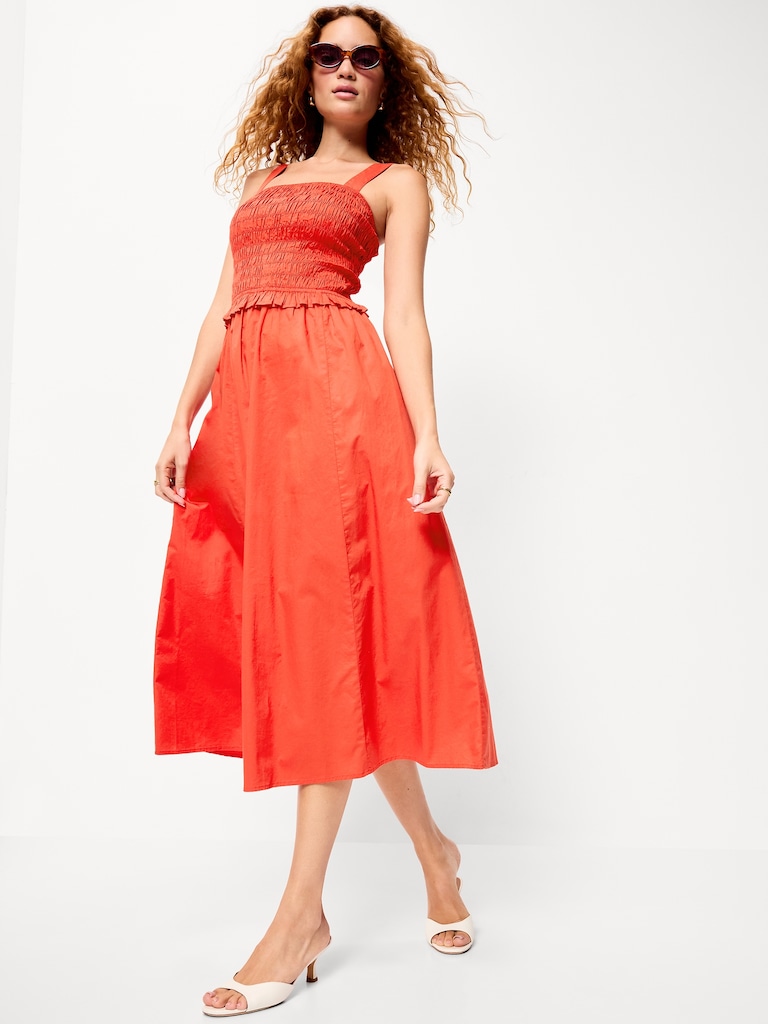 Fit & Flare Smocked-Bodice Midi Dress