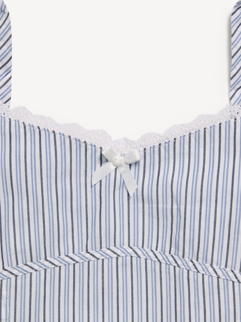 Sleeveless Fit and Flare Striped Lace-Trim Dress for Girls
