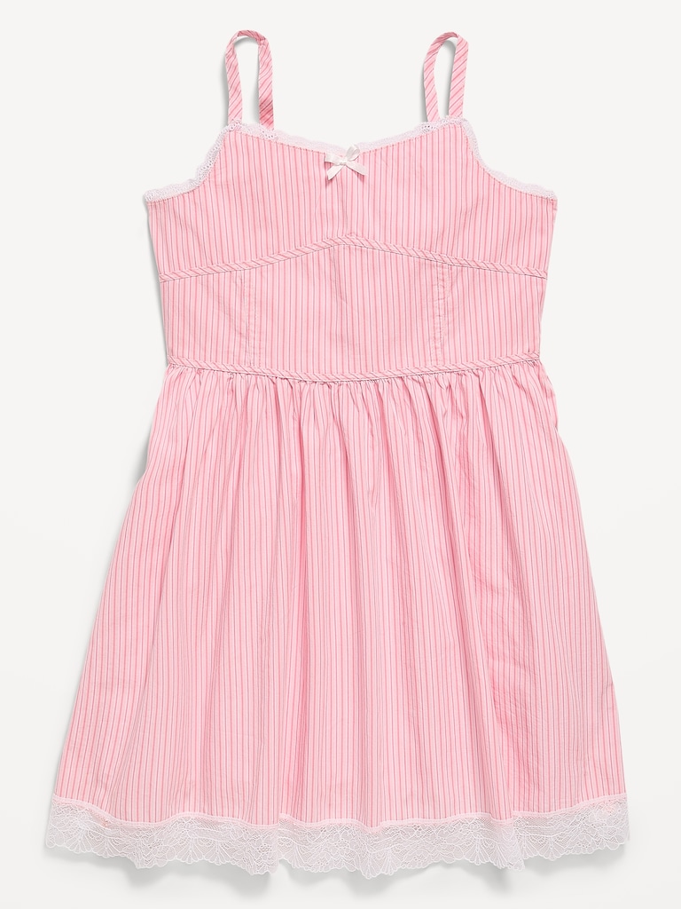 Sleeveless Fit and Flare Striped Lace-Trim Dress for Girls