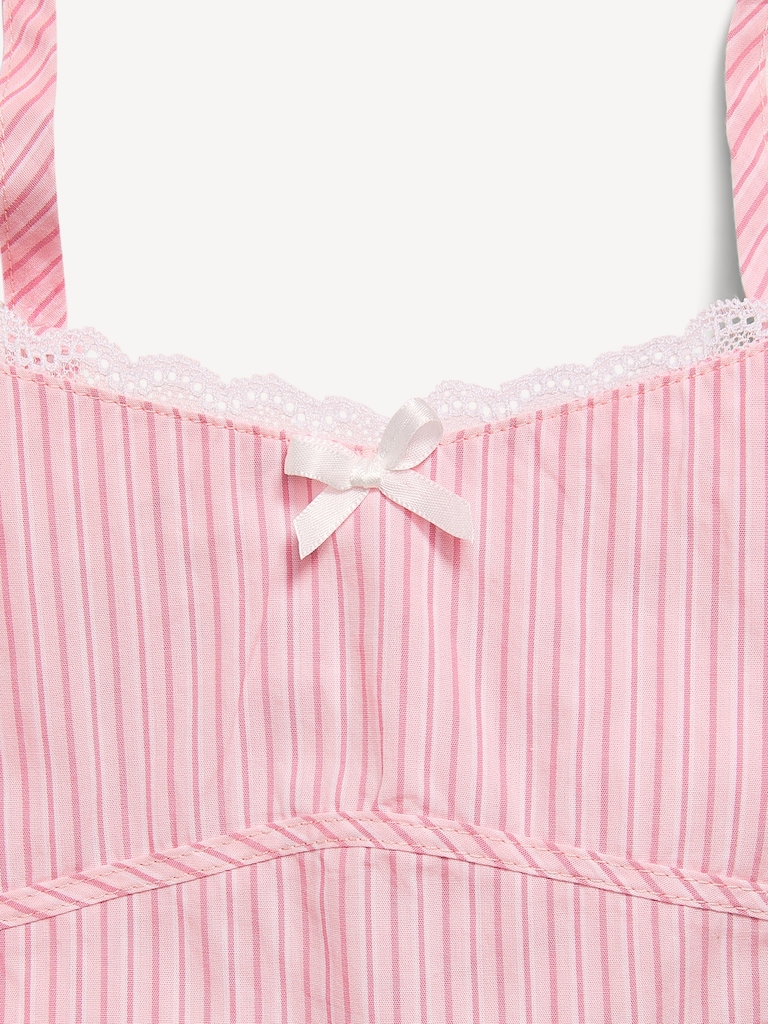 Sleeveless Fit and Flare Striped Lace-Trim Dress for Girls
