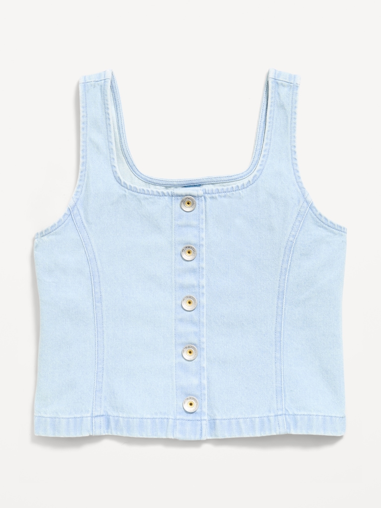 Button-Front Denim Tank Top for Girls