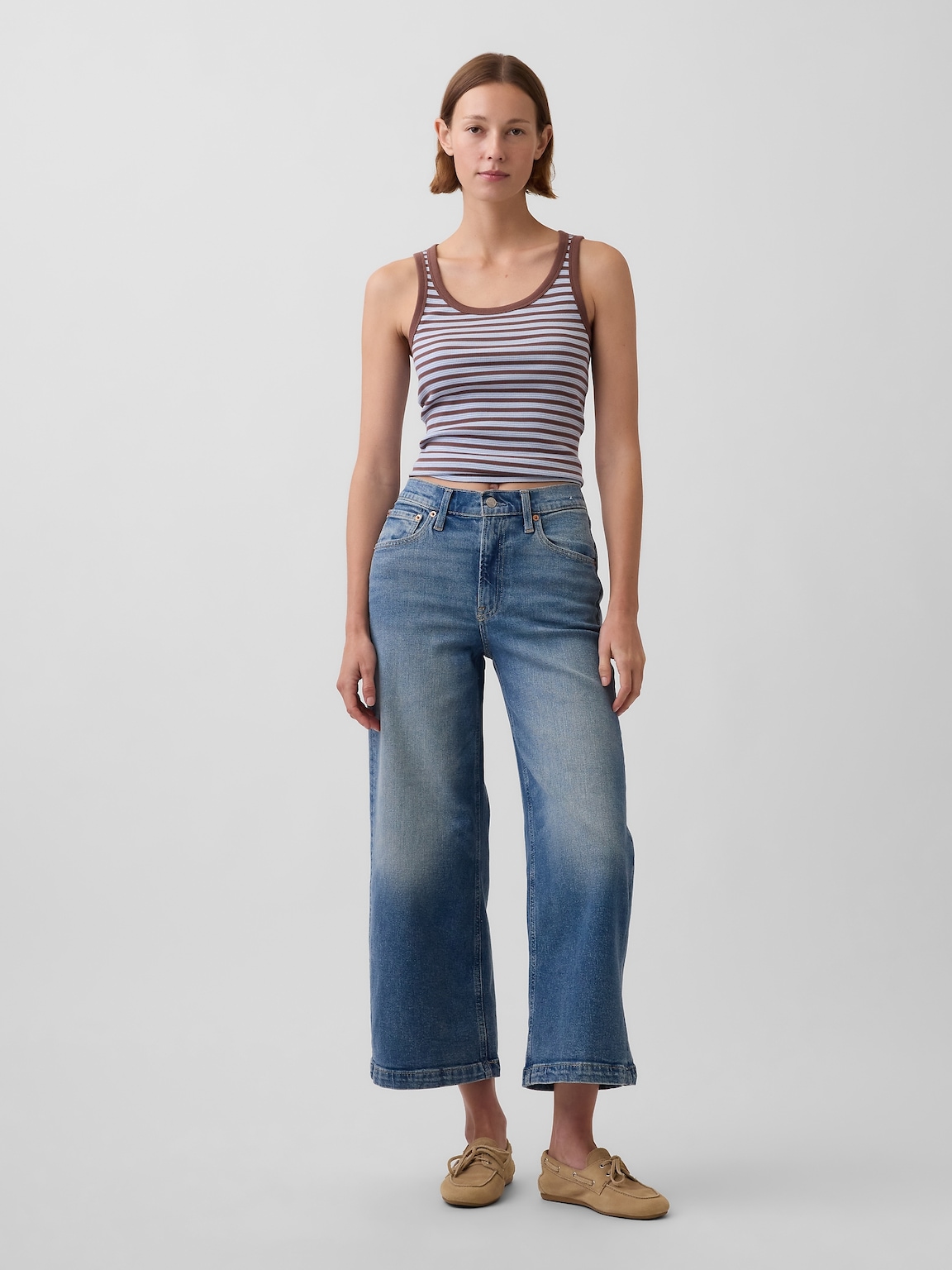High Rise Stride Wide-Leg Ankle Jeans