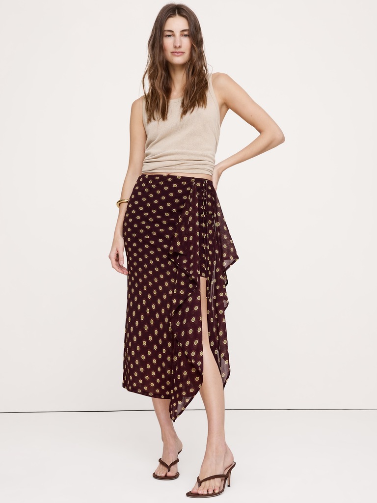 Layered Mesh Wrap Skirt