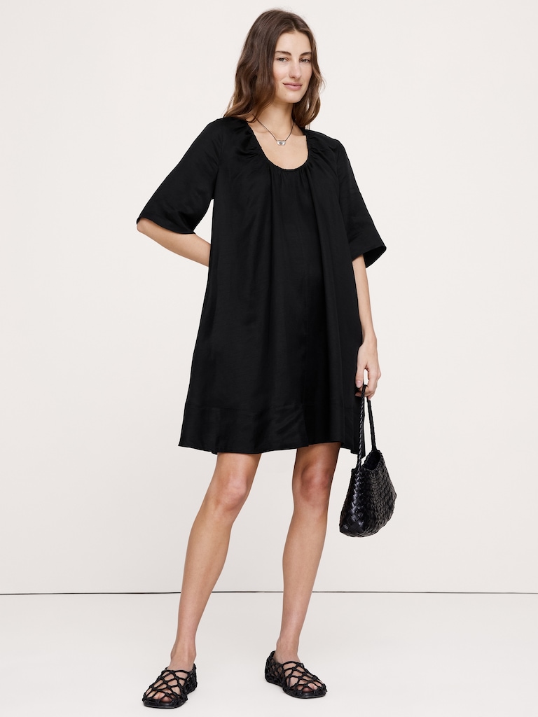 Viscose-Linen Scoop-Neck Mini Dress