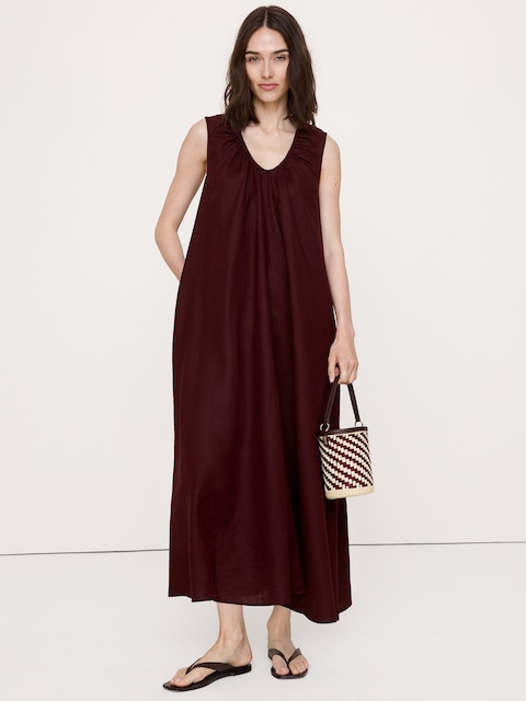 chinese dress ladies Viscose-Linen Maxi Dress – Banana Republic