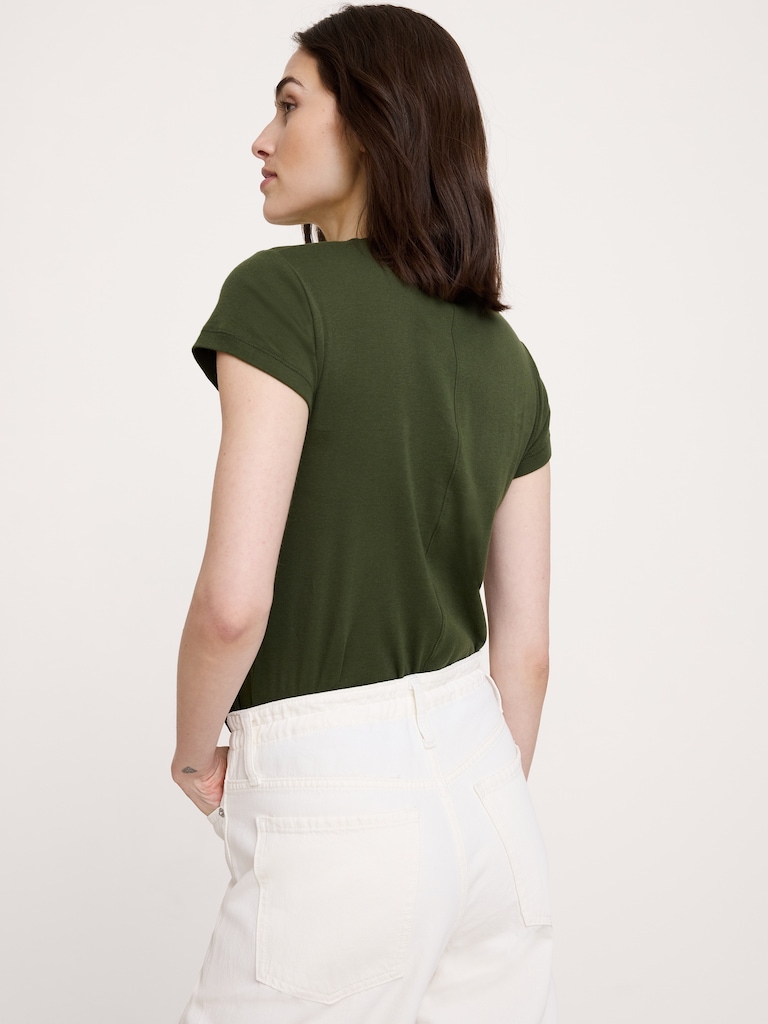 Airy Cotton Mock-Neck T-Shirt