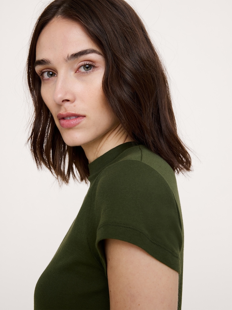 Airy Cotton Mock-Neck T-Shirt