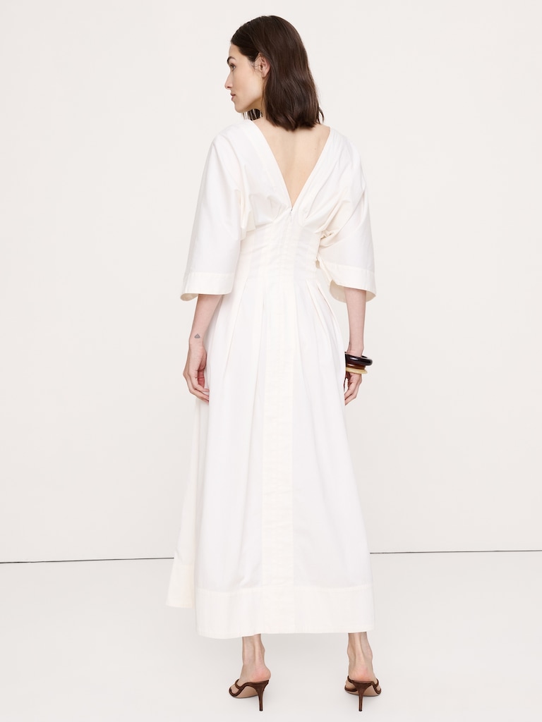 Stretch-Cotton Pleated Maxi Dress