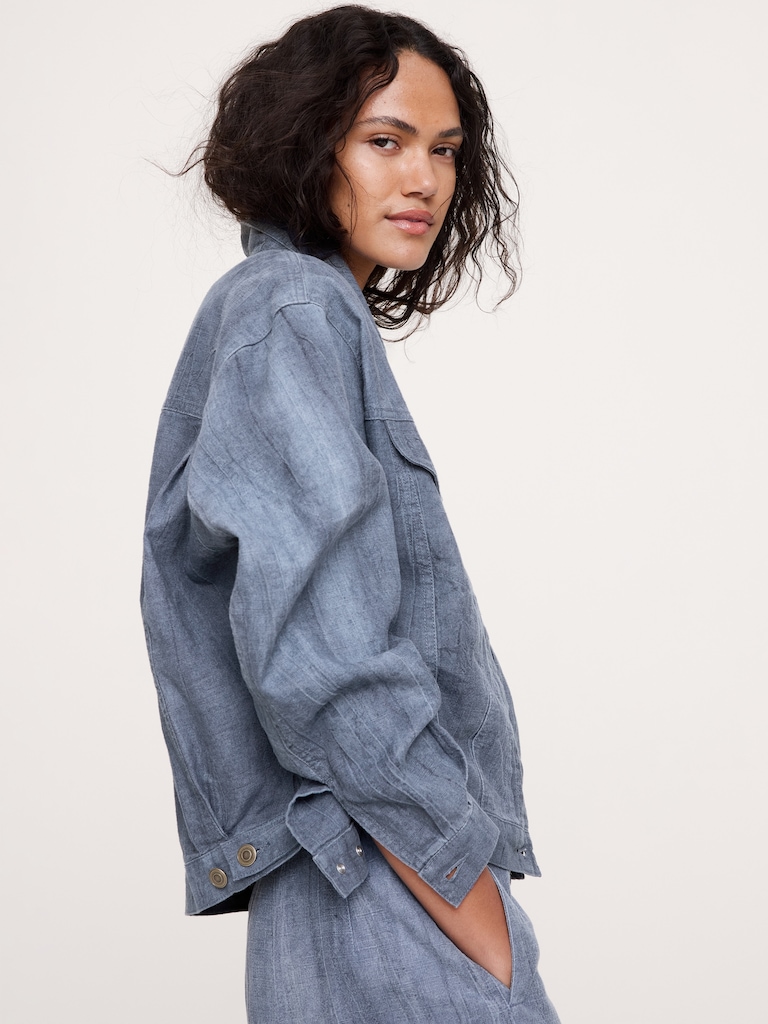 Ramie-Cotton Trucker Jacket