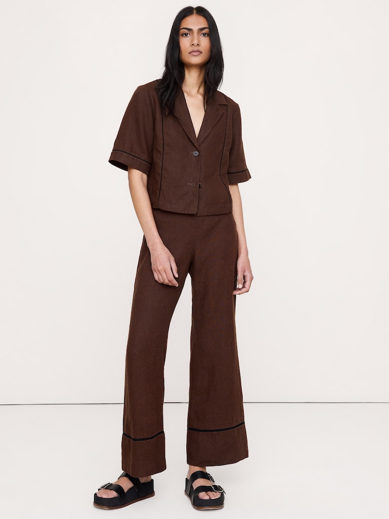 Mid-Rise Kick-Flare Linen Ankle Pant