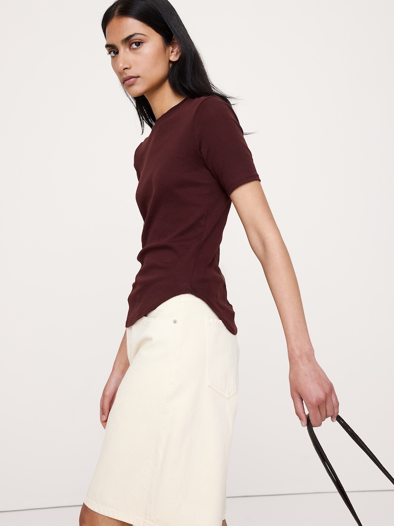 Airy Cotton Elbow-Sleeve T-Shirt