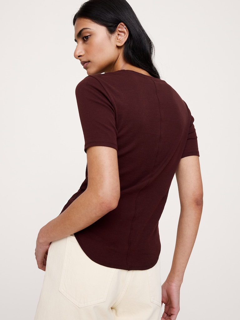 Airy Cotton Elbow-Sleeve T-Shirt