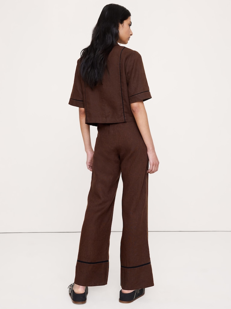 Mid-Rise Kick-Flare Linen Ankle Pant