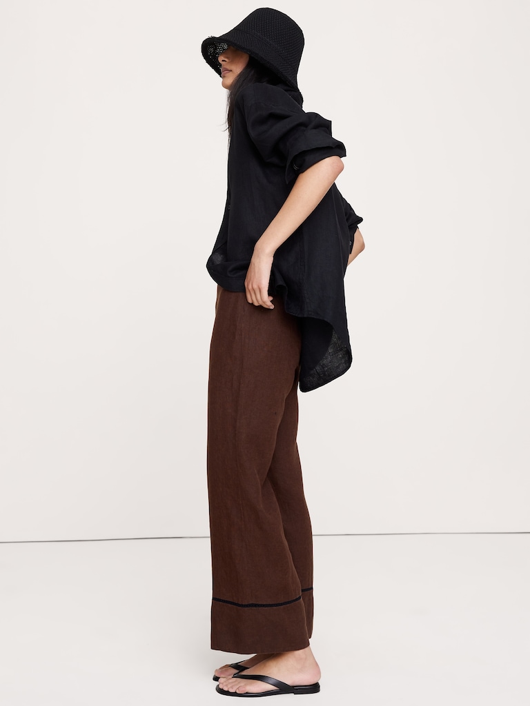 Mid-Rise Kick-Flare Linen Ankle Pant