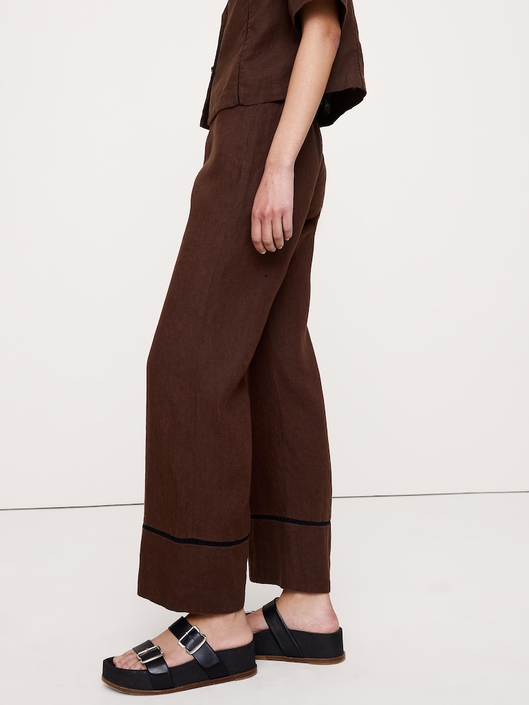 Mid-Rise Kick-Flare Linen Ankle Pant