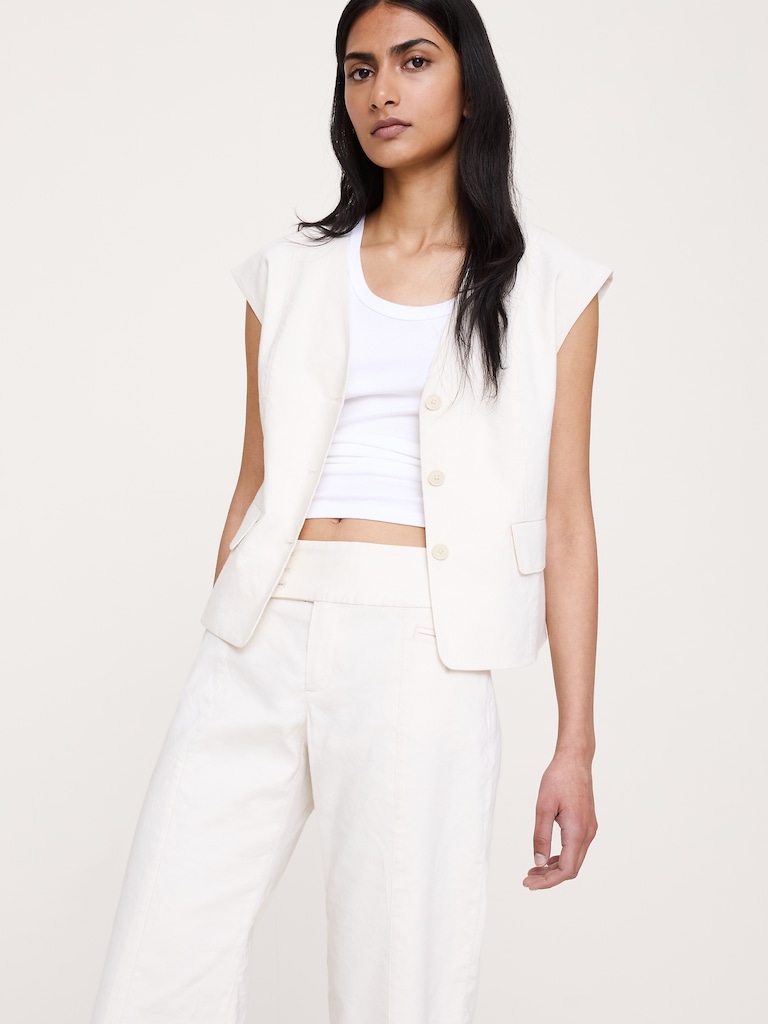 Low-Rise Wide-Leg Stretch Linen-Viscose Pant