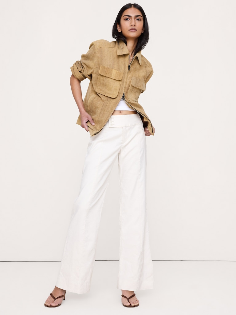 Low-Rise Wide-Leg Stretch Linen-Viscose Pant