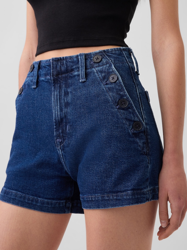 3.5" High Rise Sailor Relaxed Straight Denim Shorts