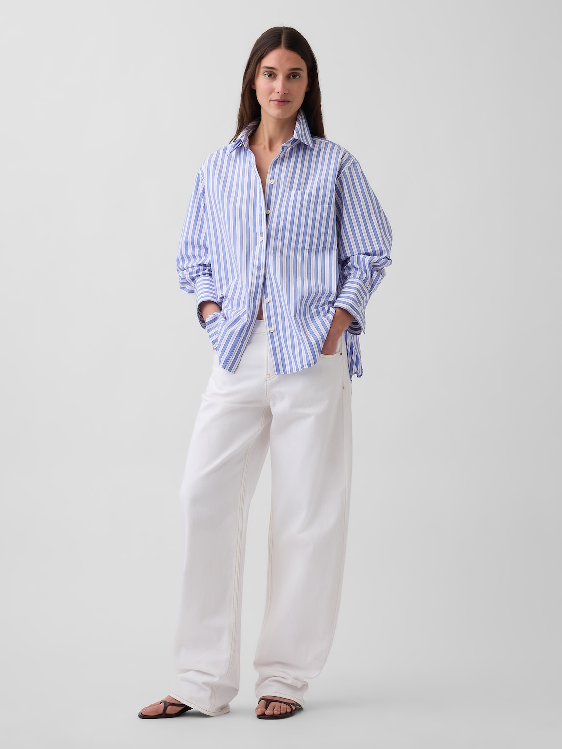 Organic Cotton Poplin Stripe Big Shirt