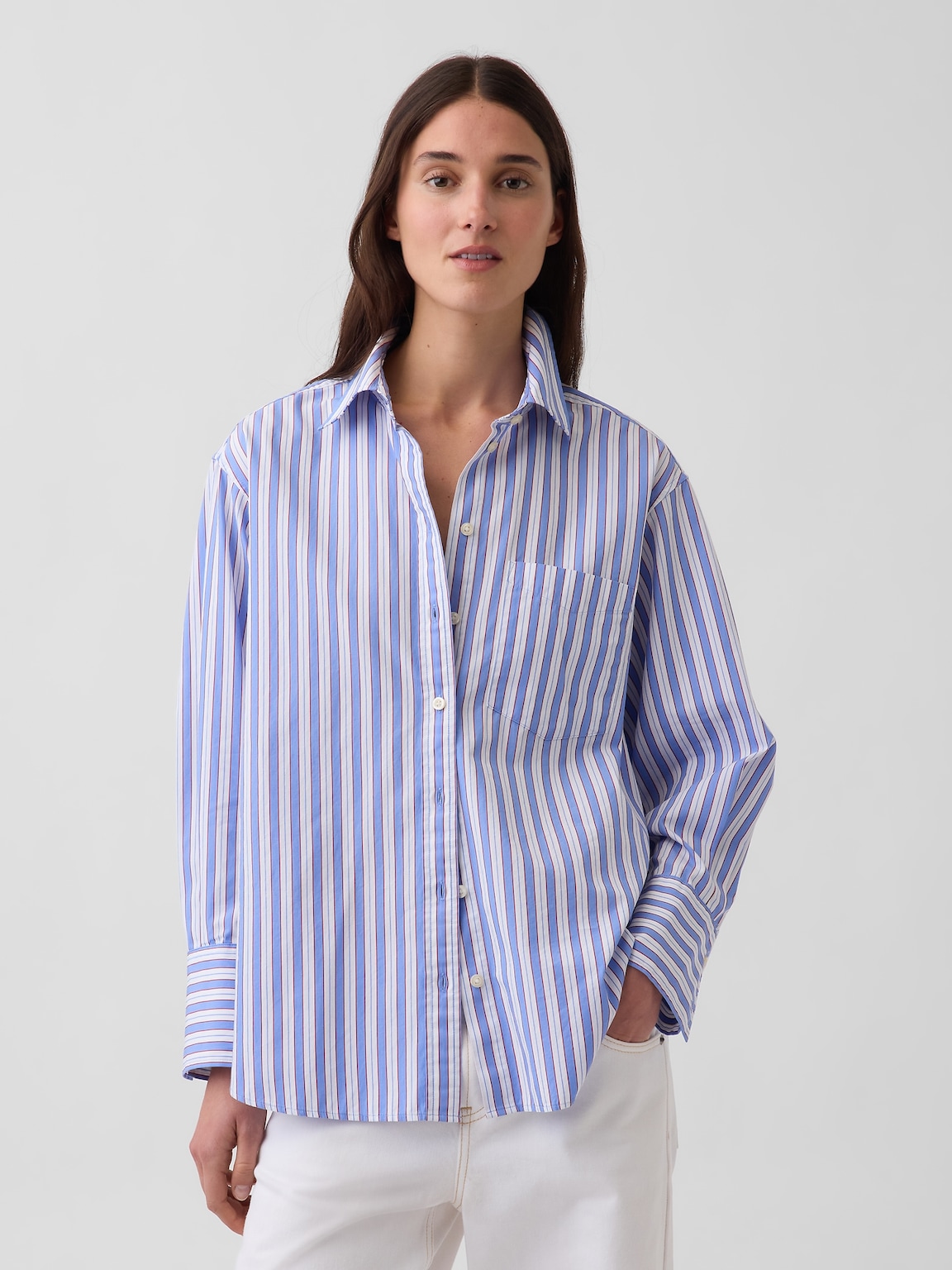 Organic Cotton Poplin Stripe Big Shirt