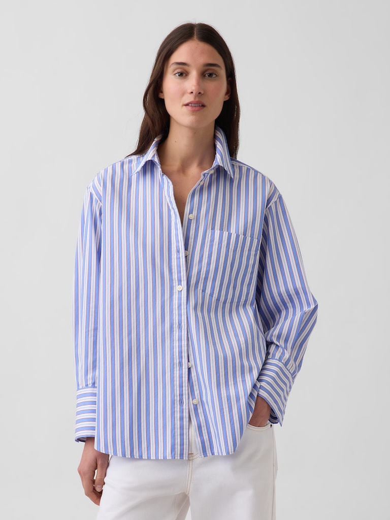 Chemise ample en popeline de coton biologique à rayures