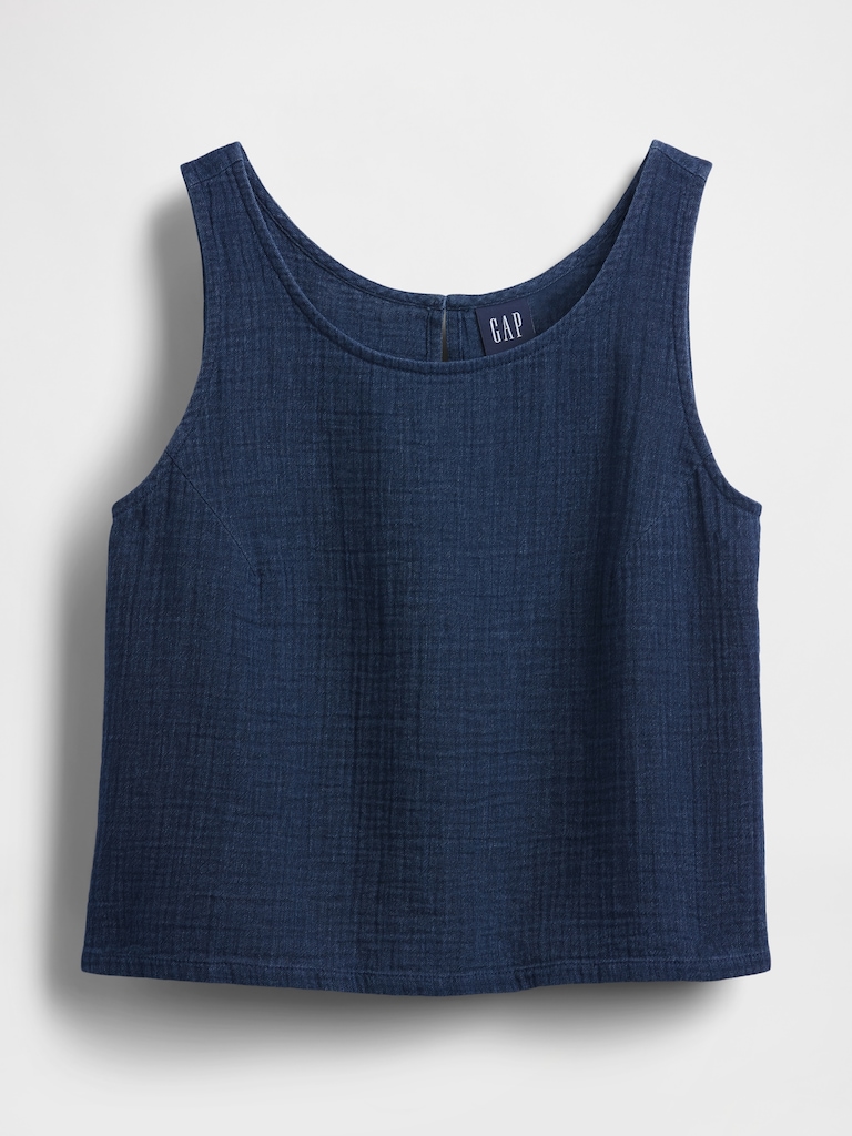 Cotton Gauze Denim Crop Shell Tank Top