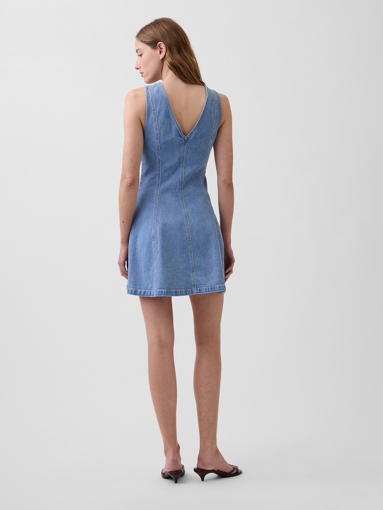 Denim Seamed Zip-Front Mini Dress