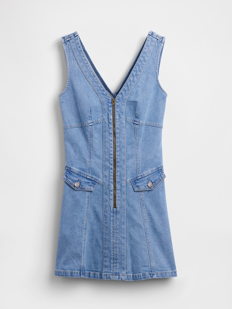 Denim Seamed Zip-Front Mini Dress
