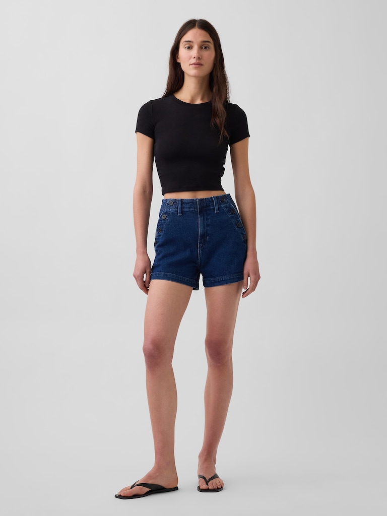 3.5" High Rise Sailor Relaxed Straight Denim Shorts