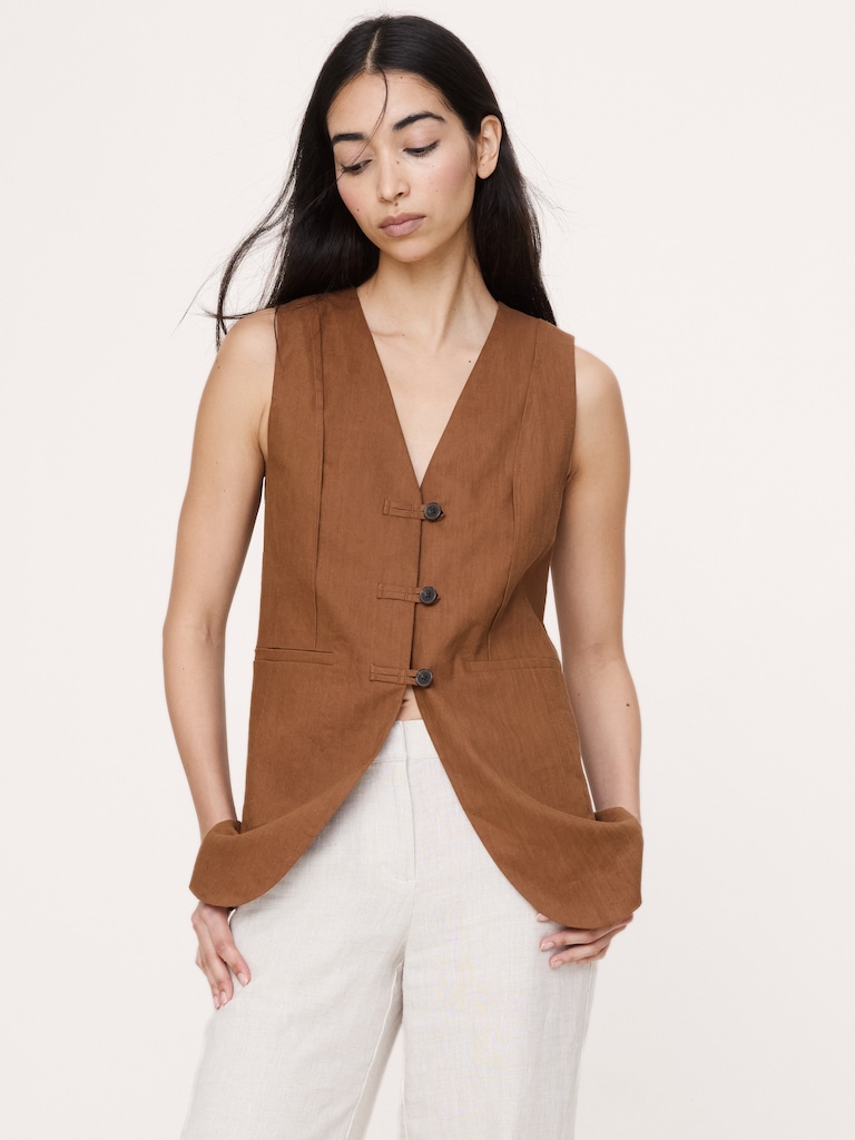 Stretch Linen-Viscose Long Vest
