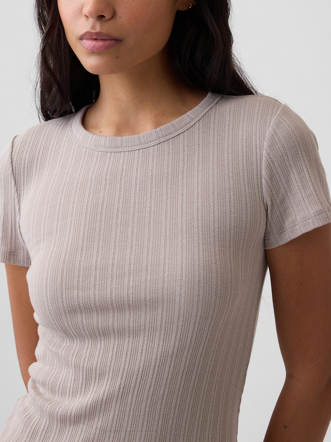 Ribbed Pointelle Crewneck T-Shirt