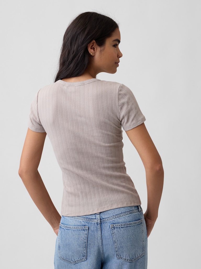 Ribbed Pointelle Crewneck T-Shirt