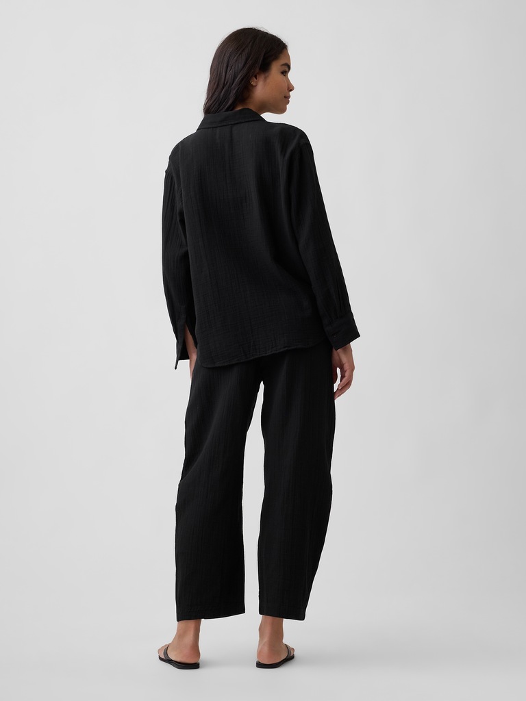 Mid Rise Pull-On Barrel Gauze Pants