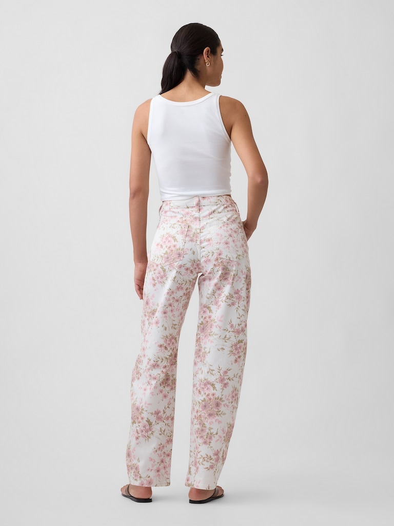 High Rise Print Barrel Jeans