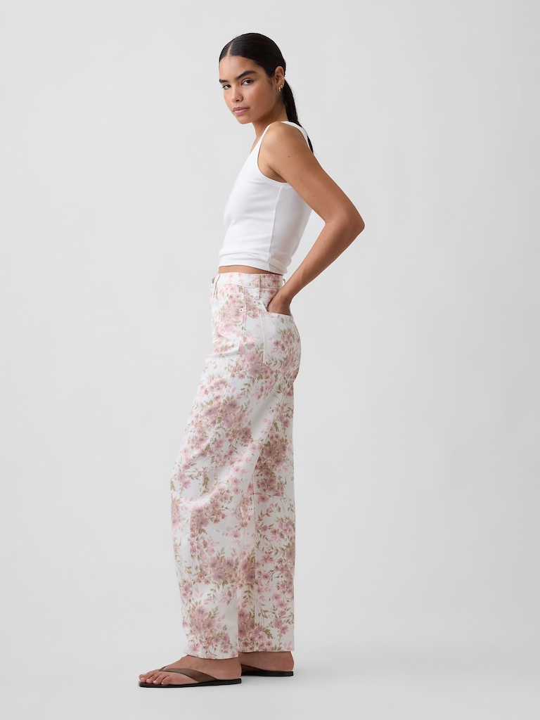 High Rise Print Barrel Jeans
