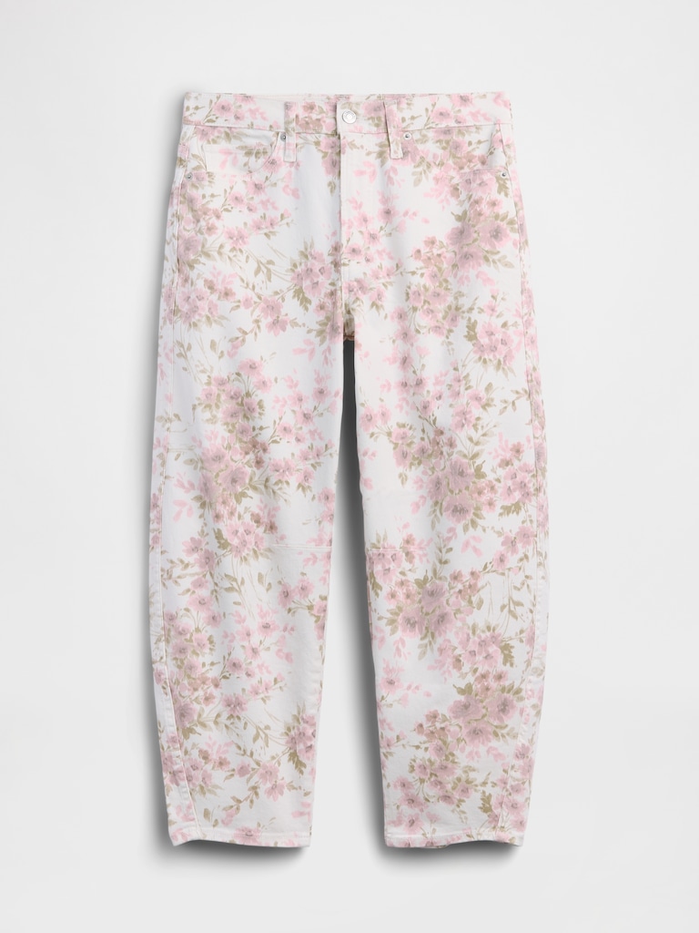 High Rise Print Barrel Jeans
