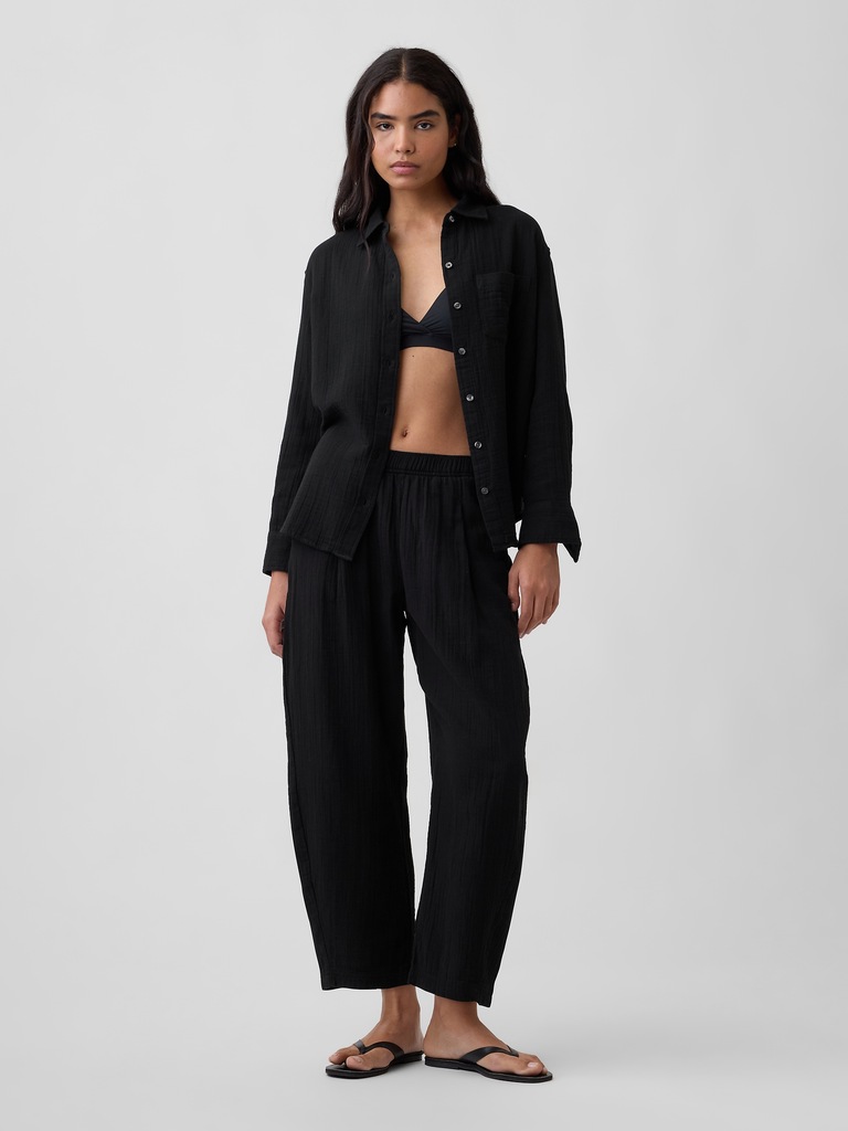 Mid Rise Pull-On Barrel Gauze Pants