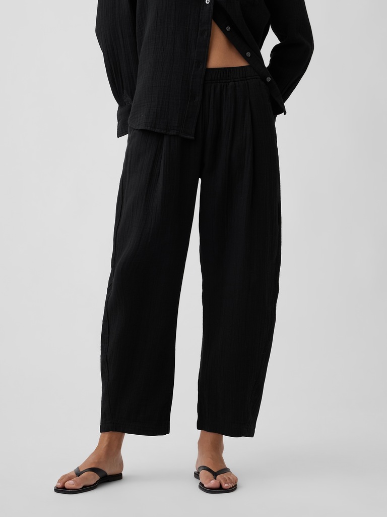 Mid Rise Pull-On Barrel Gauze Pants