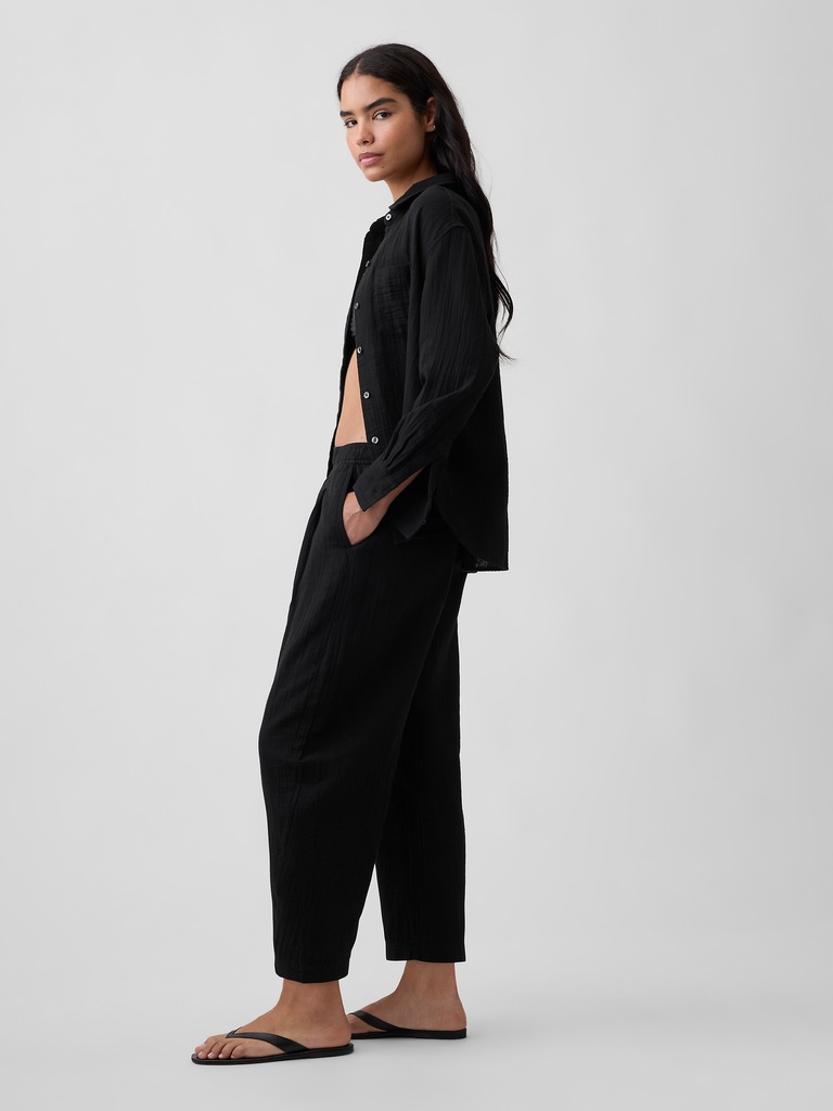 Mid Rise Pull-On Barrel Gauze Pants