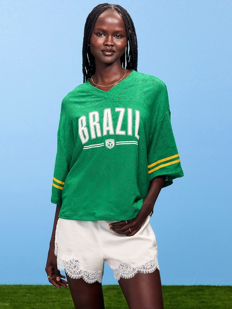 FIFA World Cup 26™ Brazil Boxy Lace V-Neck T-Shirt for Women