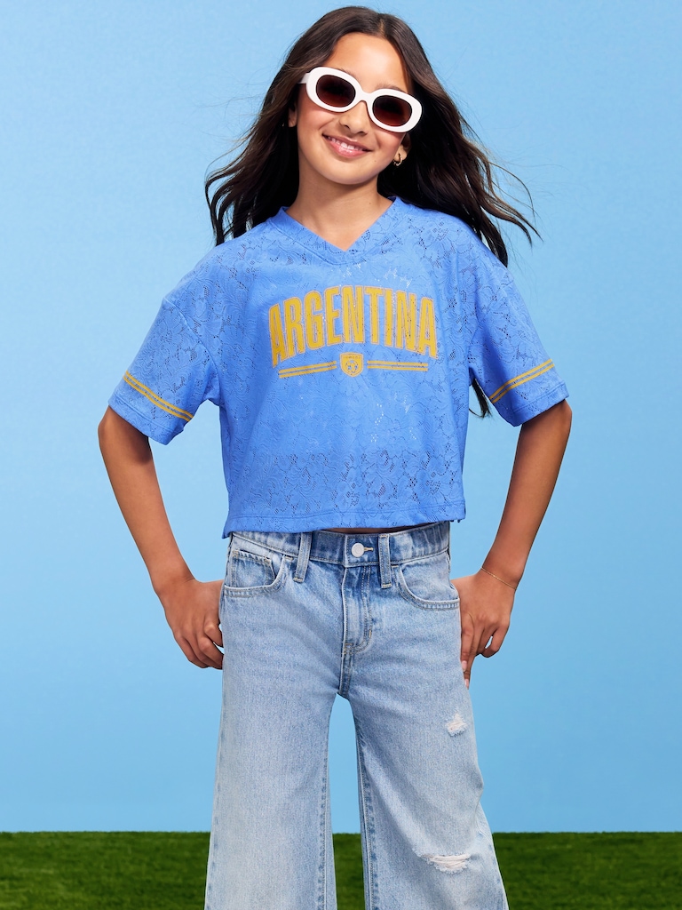 FIFA World Cup 26™ Argentina Boxy Lace V-Neck T-Shirt for Girls